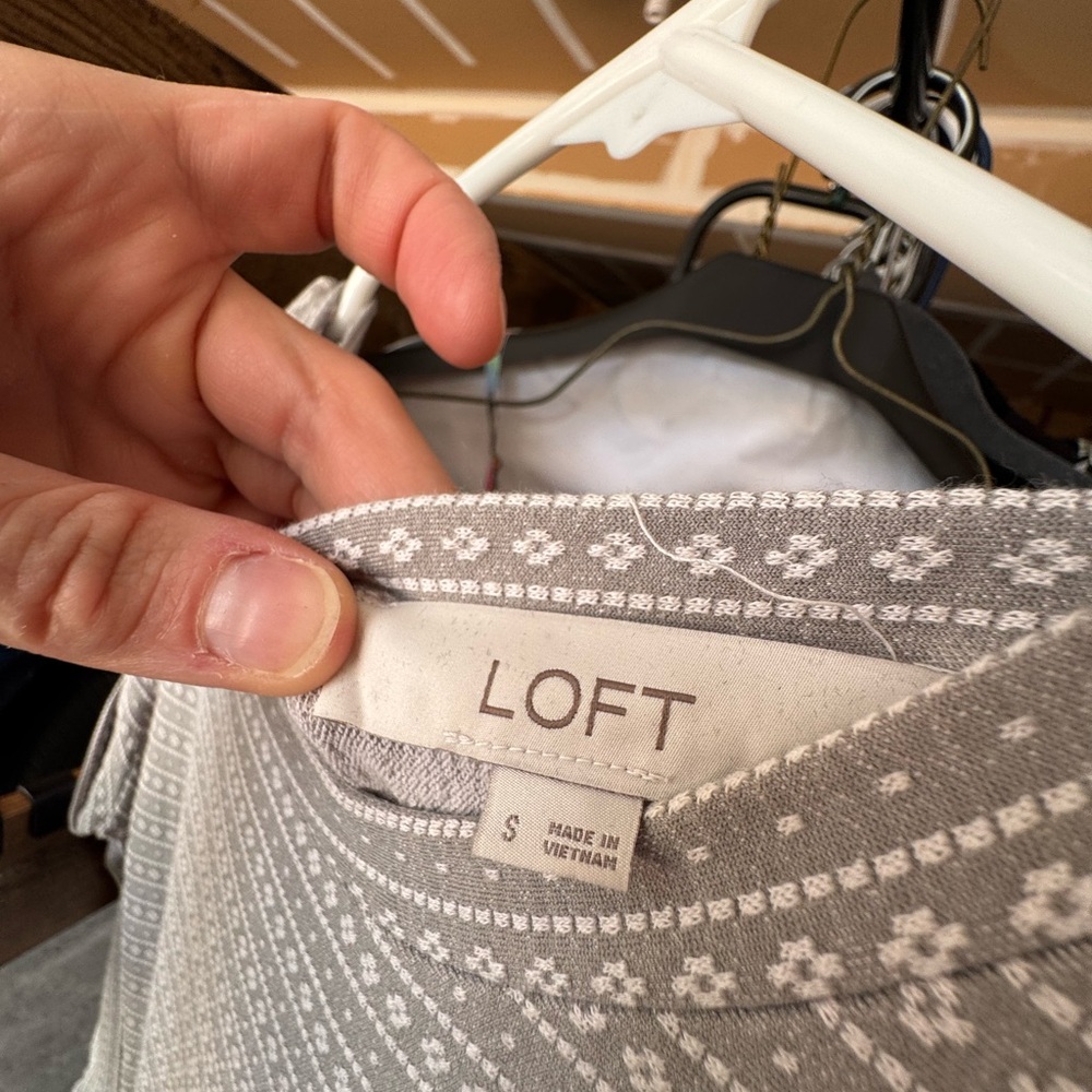 LOFT Light Gray Textured Midi Dress - Picture 3 of 3